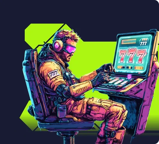 Betory bonus: speler in een gamingstoel aan een neon gokkast met 777